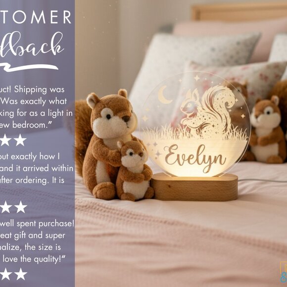 Squirrel Night Light – Personalized LED Lamp for Kids Room - Picture 7 of 8